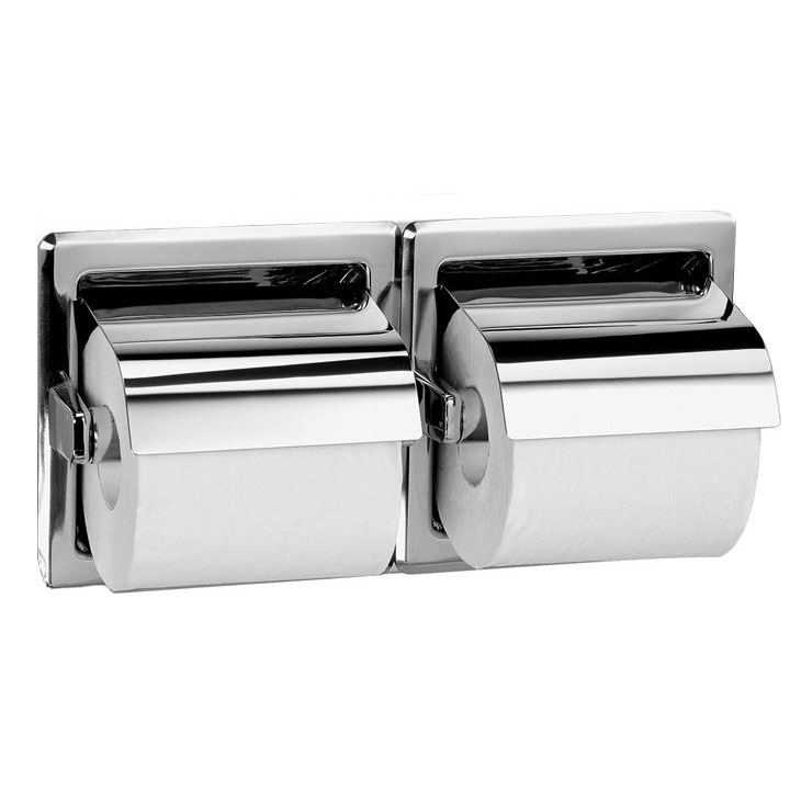 Recessed Hinged Hood Dual Roll Toilet Tissue Dispenser