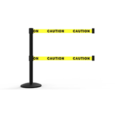 QLine Retractable Dual Belt Barrier Set, Black Post, Yellow "Caution" BST-AL6101B-D