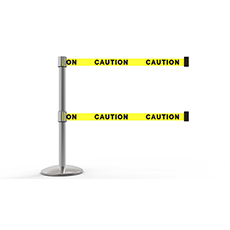QLine Retractable Dual Belt Barrier Set, Polished Chrome Post, Yellow "Caution" BST-AL6101C-D