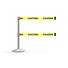 QLine Retractable Dual Belt Barrier Set, Matte Post, Yellow "Caution" BST-AL6101M-D