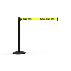QLine Retractable Belt Barrier Set, Black Post, Yellow "Caution - Do Not Enter" BST-AL6102B