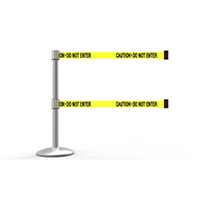QLine Retractable Dual Belt Barrier, Matte Post, Yellow "Caution - Do Not Enter" BST-AL6102M-D