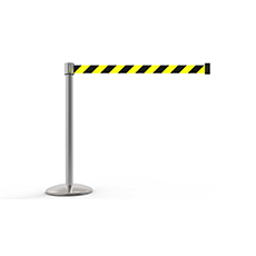 QLine Retractable Belt Barrier, Polished Chrome Post, Yellow/Black Diagonal Stripe BST-AL6103C