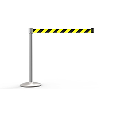 QLine Retractable Belt Barrier Set, Matte Post, Yellow/Black Diagonal Stripe BST-AL6103M