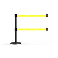 QLine Retractable Dual Belt Barrier Set, Black Post, Blank Yellow Belt BST-AL6104B-D