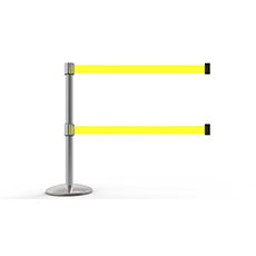 QLine Retractable Dual Belt Barrier Set, Polished Chrome Post, Blank Yellow Belt BST-AL6104C-D