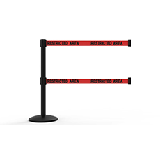 QLine Retractable Dual Belt Barrier Set, Black Post, Red "Restricted Area" BST-AL6105B-D