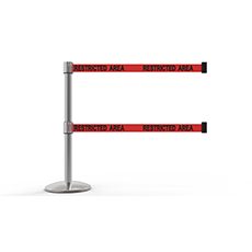 QLine Retractable Dual Belt Barrier, Polished Chrome Post, Red "Restricted Area" BST-AL6105C-D
