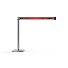 QLine Retractable Belt Barrier Set, Polished Chrome Post, Red "Restricted Area" BST-AL6105C