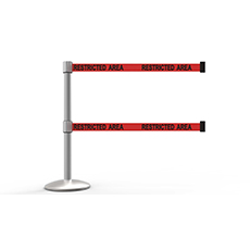 QLine Retractable Dual Belt Barrier Set, Matte Post, Red "Restricted Area" BST-AL6105M-D