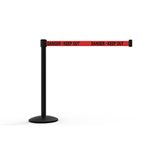 QLine Retractable Dual Belt Barrier Set, Black Post, Red "Danger - Keep Out" BST-AL6106B-D