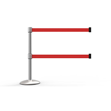 QLine Retractable Dual Belt Barrier Set, Matte Post, Blank Red Belt BST-AL6107M-D
