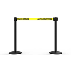 QLine Retractable Belt Barrier X2, Black Post, Yellow "Caution - Do Not Enter" BST-AL6202B