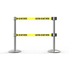 QLine Dual Belt Barrier X2, Polished Chrome Post, Yellow "Caution - Do Not Enter" BST-AL6202C-D