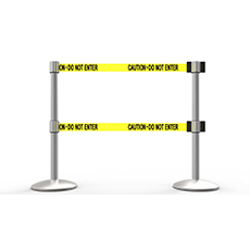 QLine Retractable Dual Belt Barrier X2, Matte Post, Yellow "Caution - Do Not Enter" BST-AL6202M-D