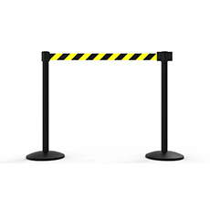 QLine Retractable Belt Barrier X2, Black Post, Yellow/Black Diagonal Stripe BST-AL6203B