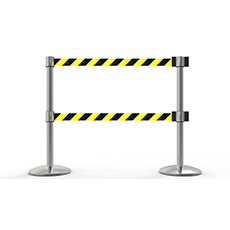 QLine Dual Belt Barrier X2, Polished Chrome Post, Yellow/Black Diagonal Stripe BST-AL6203C-D
