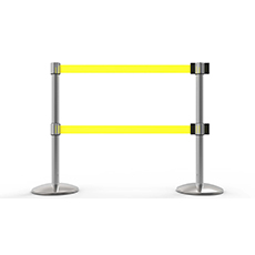 QLine Retractable Dual Belt Barrier X2, Polished Chrome Post, Blank Yellow Belt BST-AL6204C-D