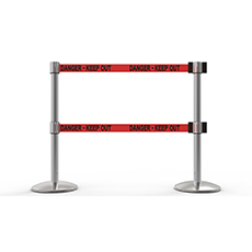 QLine Dual Belt Barrier X2, Polished Chrome Post, Red "Danger - Keep Out" BST-AL6206C-D