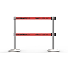QLine Retractable Dual Belt Barrier X2, Matte Post, Red "Danger - Keep Out" BST-AL6206M-D