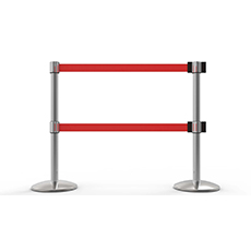 QLine Retractable Dual Belt Barrier X2, Polished Chrome Post, Blank Red Belt BST-AL6207C-D