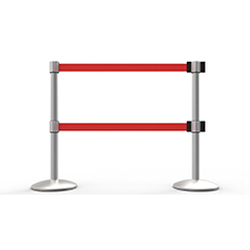 QLine Retractable Dual Belt Barrier X2, Matte Post, Blank Red Belt BST-AL6207M-D