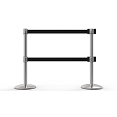 QLine Retractable Dual Belt Barrier X2, Polished Chrome Post, Blank Black Belt BST-AL6208C-D
