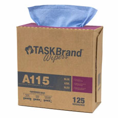 TASKBrand A115 Advance Performance Heavy Duty Spunlace Wipers 9" x 16.75" Blue (750 Wipers/Case) N-A115IDB