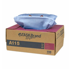 TASKBrand A115 Advance Performance Heavy Duty Spunlace Wipers 12" x 16.75" Blue Interfold (150 Wipers/Case) N-A115ITB