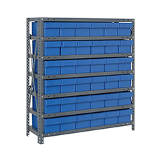 Shelving Unit, 12"D x 36"L x 39"H, Heavy-Duty, 7 Shelf - Blue with 36 Bins 1239-601BL
