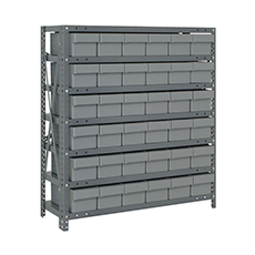 Shelving Unit, 12"D x 36"L x 39"H, Heavy-Duty, 7 Shelf - Gray with 36 Bins 1239-601GY