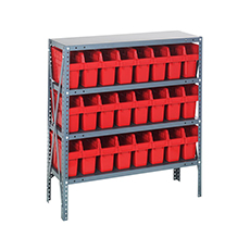 Shelving Unit, 12"D x 36"L x 39"H, Heavy-Duty, 4 Shelf - Red with 24 Bins 1239-SB801RD