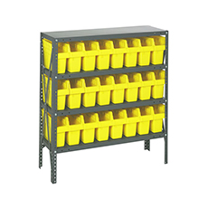 Shelving Unit, 12"D x 36"L x 39"H, Heavy-Duty, 4 Shelf - Yellow with 24 Bins 1239-SB801YL