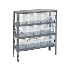 Shelving Unit, 12"D x 36"L x 39"H, Heavy-Duty, 4 Shelf - Clear with 15 Bins 1239-SB802CL