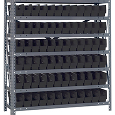 Shelving Unit, 12"D x 36"L x 39"H, Heavy-Duty, 7 Shelf - Black with 72 Bins 1239-100BK
