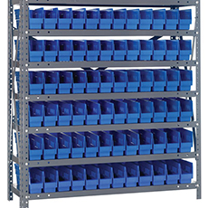 Shelving Unit, 12"D x 36"L x 39"H, Heavy-Duty, 7 Shelf - Blue with 72 Bins 1239-100BL