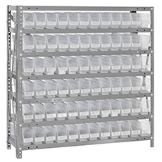 Shelving Unit, 12"D x 36"L x 39"H, Heavy-Duty, 7 Shelf - Clear with 72 Bins 1239-100CL