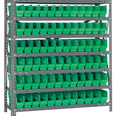 Shelving Unit, 12"D x 36"L x 39"H, Heavy-Duty, 7 Shelf - Green with 72 Bins 1239-100GN