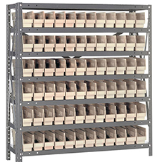 Shelving Unit, 12"D x 36"L x 39"H, Heavy-Duty, 7 Shelf - Ivory with 72 Bins 1239-100IV