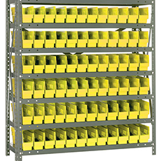 Shelving Unit, 12"D x 36"L x 39"H, Heavy-Duty, 7 Shelf - Yellow with 72 Bins 1239-100YL