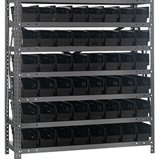 Shelving Unit, 12"D x 36"L x 39"H, Heavy-Duty, 7 Shelf - Black with 48 Bins 1239-101BK