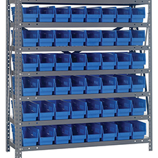 Shelving Unit, 12"D x 36"L x 39"H, Heavy-Duty, 7 Shelf - Blue with 48 Bins 1239-101BL