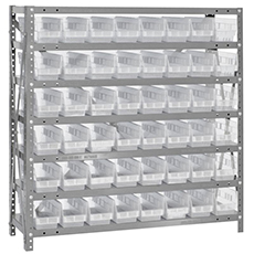 Shelving Unit, 12"D x 36"L x 39"H, Heavy-Duty, 7 Shelf - Clear with 48 Bins 1239-101CL