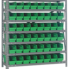 Shelving Unit, 12"D x 36"L x 39"H, Heavy-Duty, 7 Shelf - Green with 48 Bins 1239-101GN