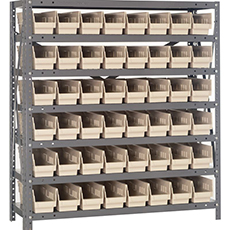 Shelving Unit, 12"D x 36"L x 39"H, Heavy-Duty, 7 Shelf - Ivory with 48 Bins 1239-101IV