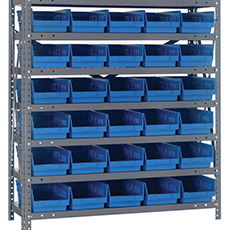 Shelving Unit, 12"D x 36"L x 39"H, Heavy-Duty, 7 Shelf - Blue with 30 Bins 1239-102BL
