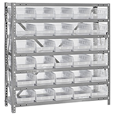 Shelving Unit, 12"D x 36"L x 39"H, Heavy-Duty, 7 Shelf - Clear with 30 Bins 1239-102CL