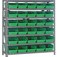Shelving Unit, 12"D x 36"L x 39"H, Heavy-Duty, 7 Shelf - Green with 30 Bins 1239-102GN