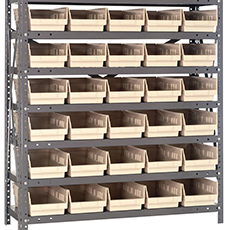 Shelving Unit, 12"D x 36"L x 39"H, Heavy-Duty, 7 Shelf - Ivory with 30 Bins 1239-102IV