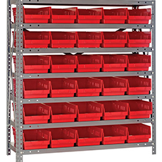 Shelving Unit, 12"D x 36"L x 39"H, Heavy-Duty, 7 Shelf - Red with 30 Bins 1239-102RD